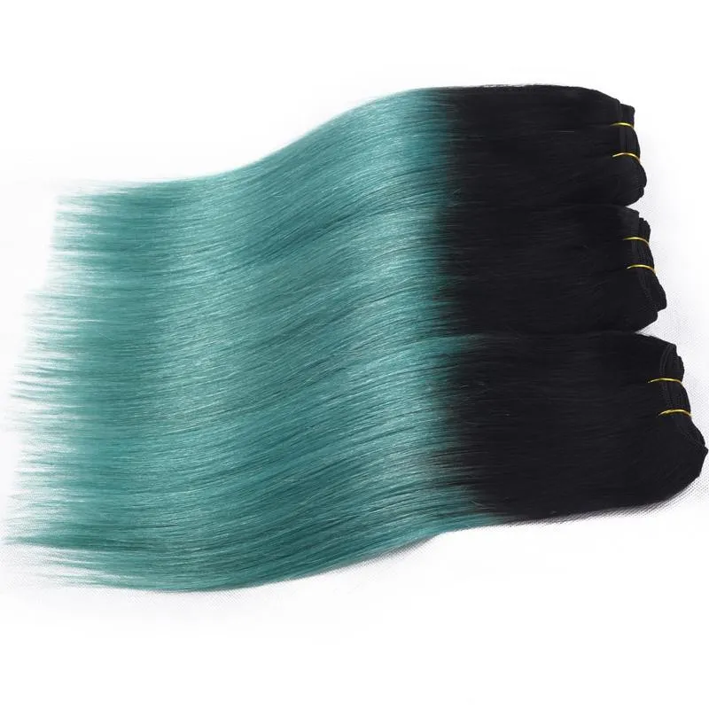 Ombre Peruvian Human Hair Bundles Two Tone Teal Green Straight Hair Weave Malaysian Straight Green Hair Wefts Virgin Indian Bundles 