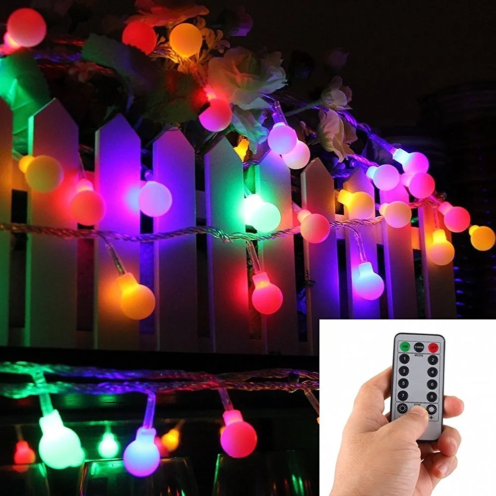 16 Feet 50 LED Outdoor Globe String Lights 8 Modes Battery Operated Frosted White Ball Fairy Light dimmable Ip65 Waterproof