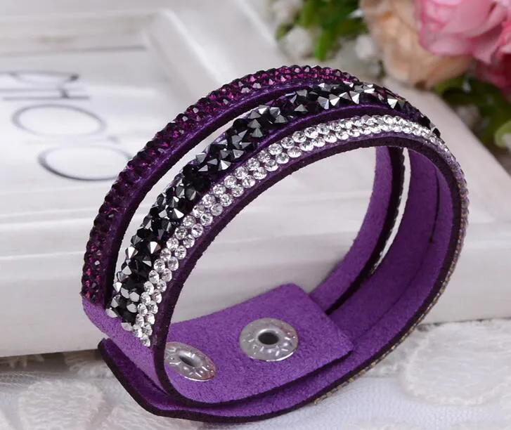 Fashion Wrap Bracelets Slake Leather Bracelets With Crystals Couple Jewelry G34