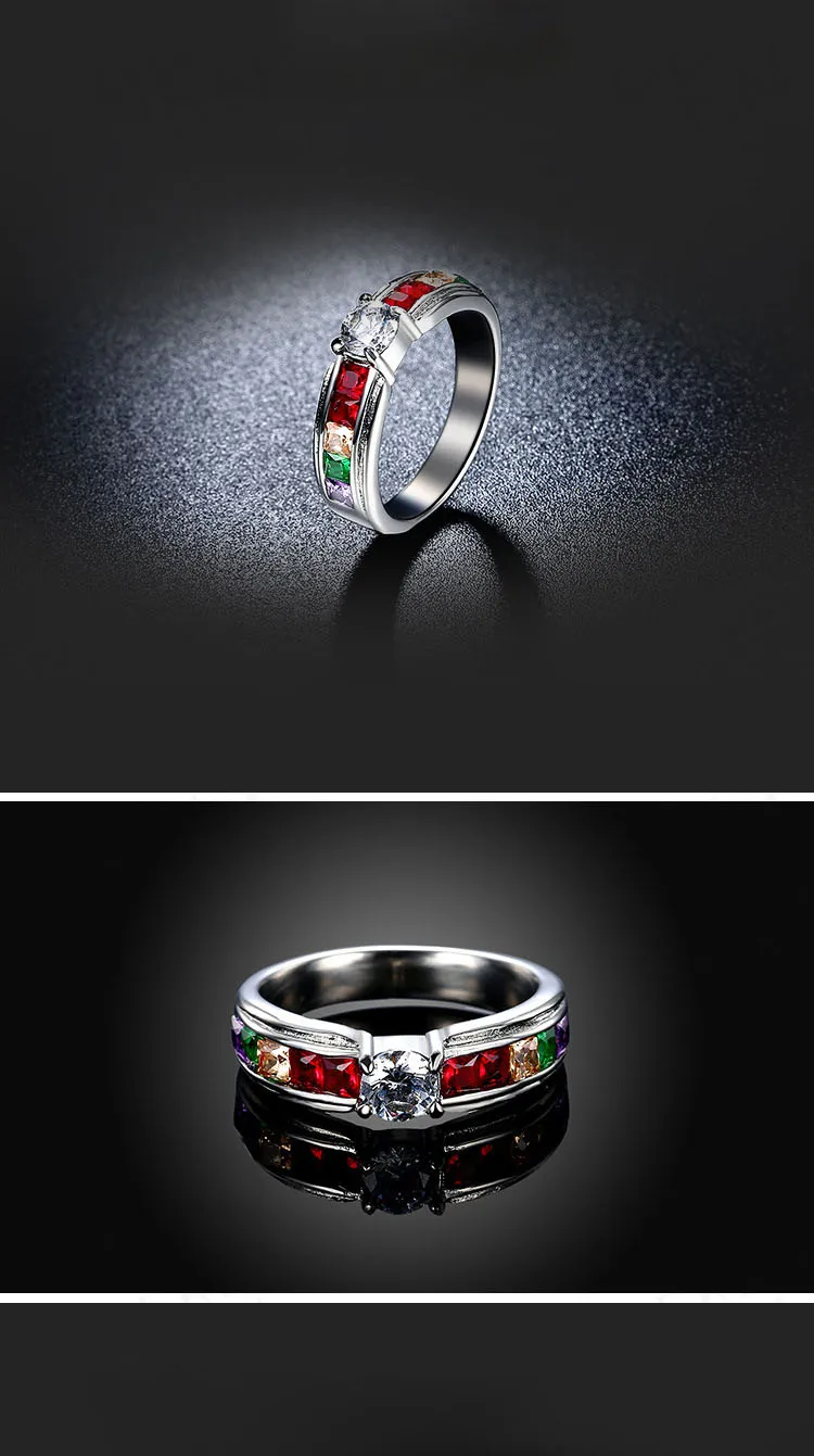 Wholemen and Women Rainbow Ring the Zircon Austrian Crystal Rainbow Gay Pride Ring Fine Jewelry6283546