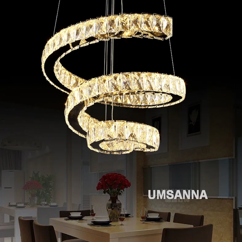 Lâmpadas LED Pingente de Cristal Moderna Regulável Espiral Luzes Pingente Luminária 3 Cores Dimming Lâmpada Pendurada Cafés Hotel Villa Casa Iluminação Interior