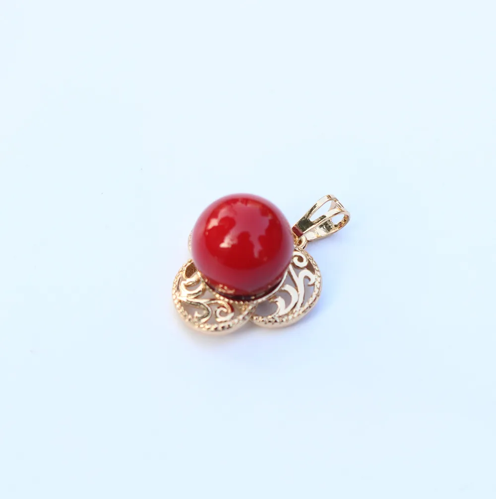 Boucles d'oreilles parfaites en forme de boule de corail rouge + pendentif collier femmes fiançailles de mariage/anniversaire ensemble de bijoux 11 G