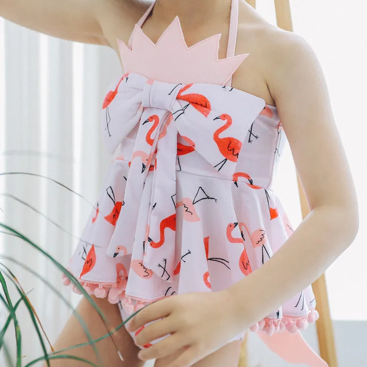 Mädchen-Schwimmset, Cartoon-Flamingo-Badebekleidung, Anzüge, Mädchen, Sonnenbaden, Frühlings-Schwimmsets, Schleife, Tank-Tops, Unterhose, Shorts mit Schwimmen 2379357