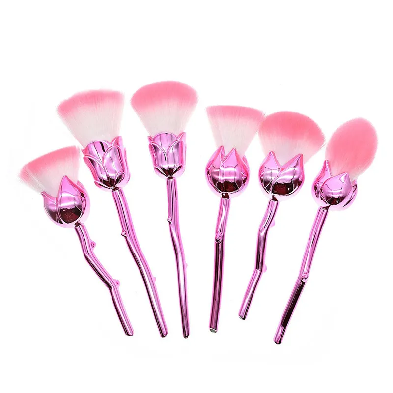 6 st 3d ros blomma makeup borstar uppsättning foundation blandning borstverktyg skönhet kosmetisk pulver ansikte pinceis verktyg blush make up pensel kit