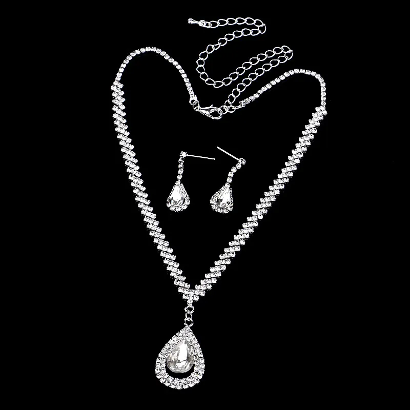 Topkwaliteit Crystal Teardrop Bruiloft Bruids Sieraden Sets Strass Necklace Set voor Dames Afrikaanse Kralen Sieraden Set Groothandel