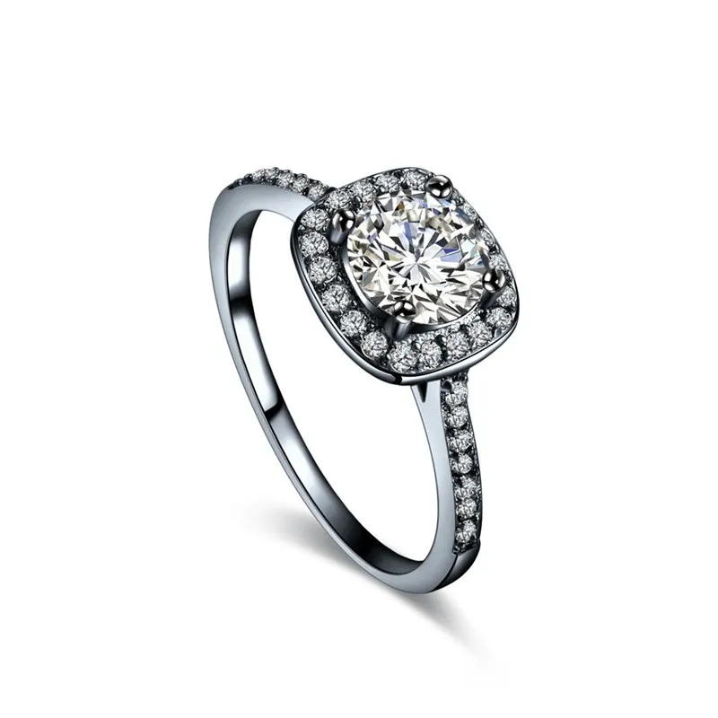 Vecalon mode vrouwen sieraden 7mm diamant cz vrouwelijke trouwring zwart goud gevulde verlovingsband ring voor vrouwen