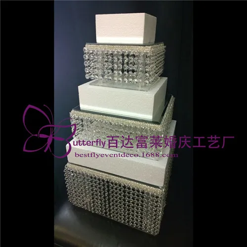 3 Tier Crystal Cake Stand Square Acrylic Crystal Chandelier Cupcake Stand Wedding Anniversary Party Display Tools