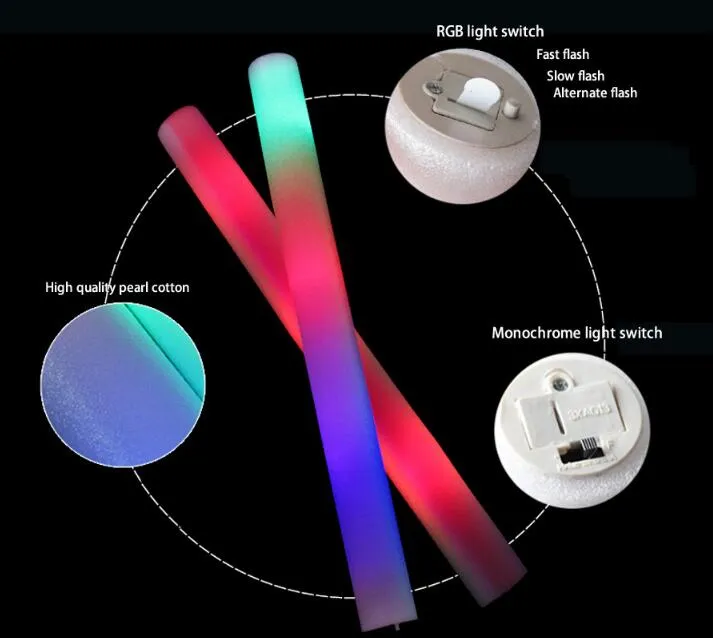 LED 폼 스틱 다채로운 깜박이 배턴 레드 그린 블루 라이트 업 스틱 축제 파티 장식 콘서트 소품