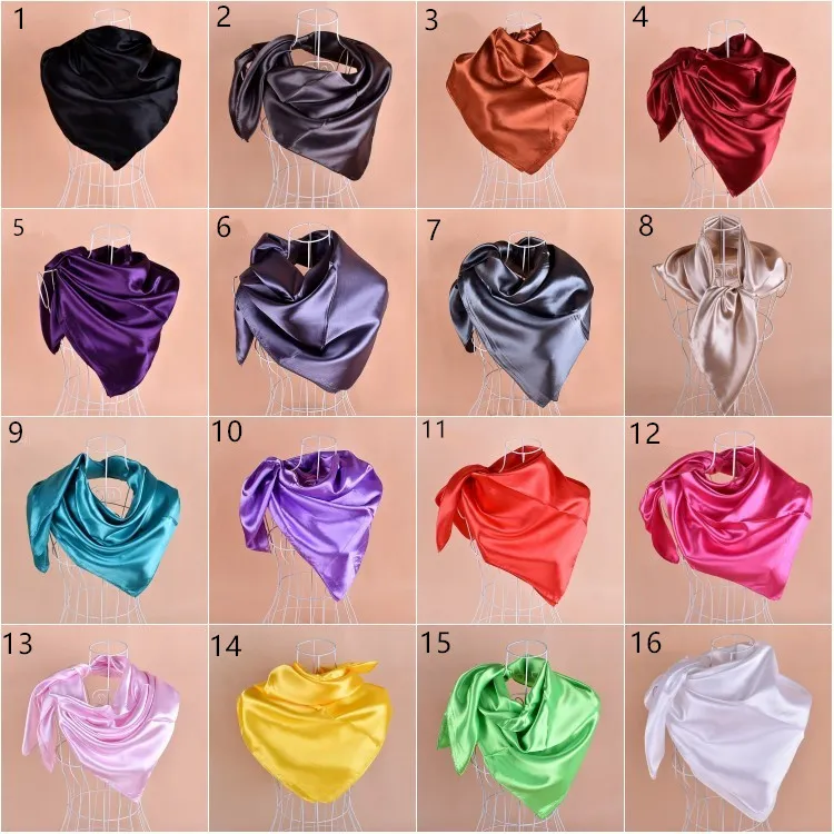 18 färger solid vanlig polyester imitation rayon siden satin muslim hijab Scarf Fyrkantig Scarf Necker Chief 90*90cm blandad 100st/lot #3505