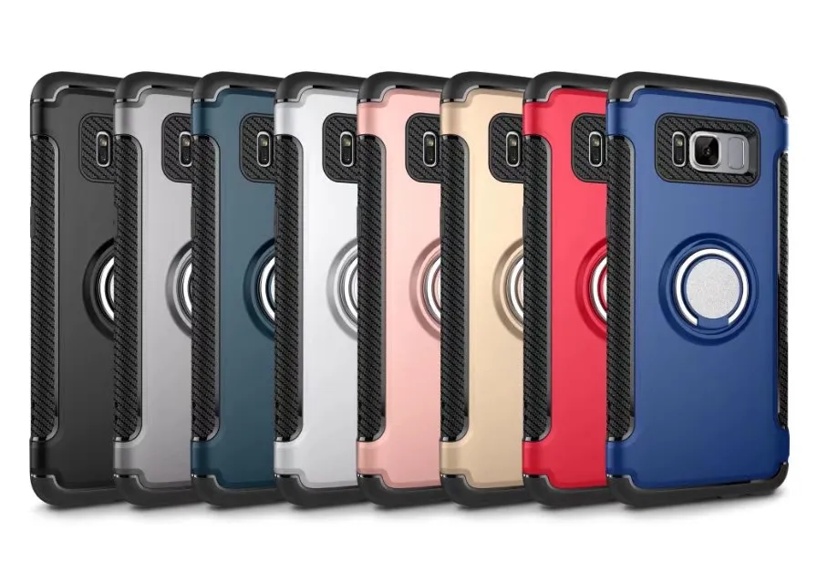 Armadura TPU + PC + suporte de anel de Metal case capa do carro ímã de sucção bainha para iphone 8 6 6 s plus 7 7 8 plus galaxy s8 s8 além de s7 s7 borda 200