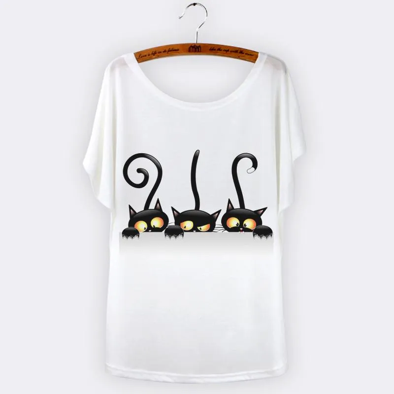 Whole-2016 Top Donna T-shirt Harajuku Cat Stampa Divertente T Shirt Donna Manica corta kawaii Tee Shirt Femme Plus Size Bianco Tumbl1468