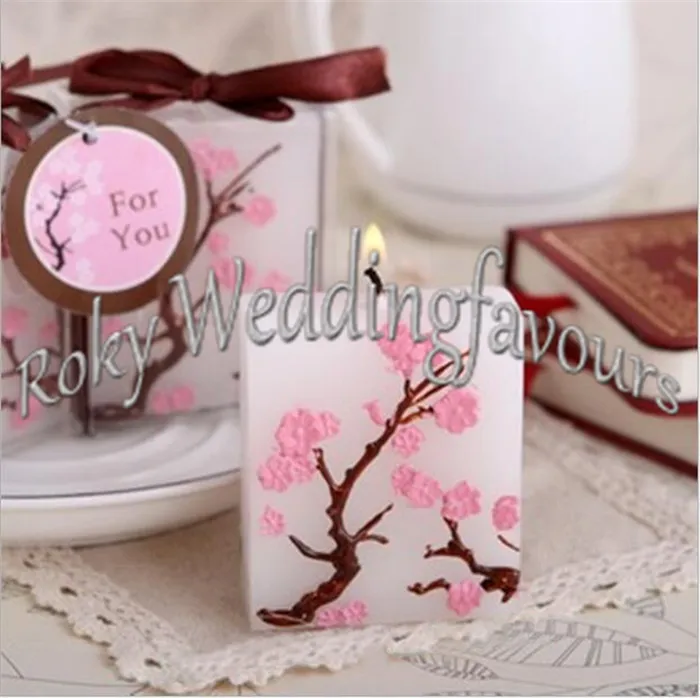 Free Shipping 50PCS Cherry Blossom Candle Favors Bridal Shower Wedding Giveaways Anniversary Souvenirs Party Gifts