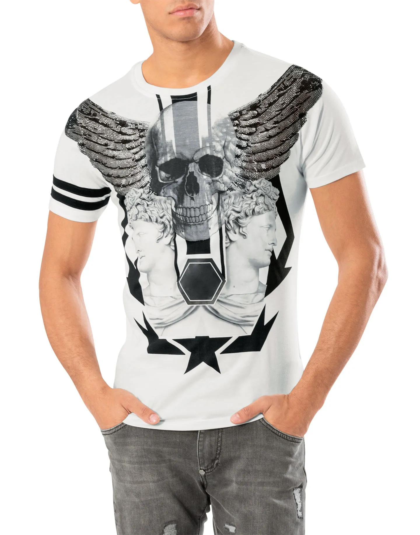 Мужская футболка горный хрусталь череп печатные графические вершины Tees повседневная футболка Homme Crewneck с короткими рукавами футболка бренда одежда для мужчин