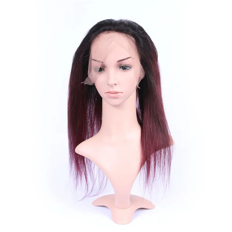 Vinho Vermelho Ombre 360 ​​Banda Lace Frontal Encerramento Pré Arrancado Reta De Seda 1B / 99J Borgonha Vermelho Cabelo Brasileiro Full Frontals Fechamento de 360 ​​Banda