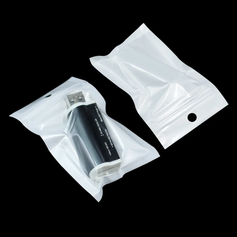 Sacchetti di plastica trasparenti perlati bianchi Poli OPP Imballaggio con cerniera Chiusura a zip Borsa imballaggio al dettaglio custodie telefoni Cavi Gioielli Spinner a mano 4619843