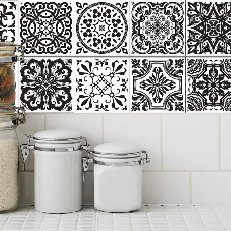 10 teile/satz Europäischen stil schwarz/weiß Wand Aufkleber 20*20 cm Küche Bad Wc Wasserdicht Klebstoff PVC Tapete fliesen Aufkleber
