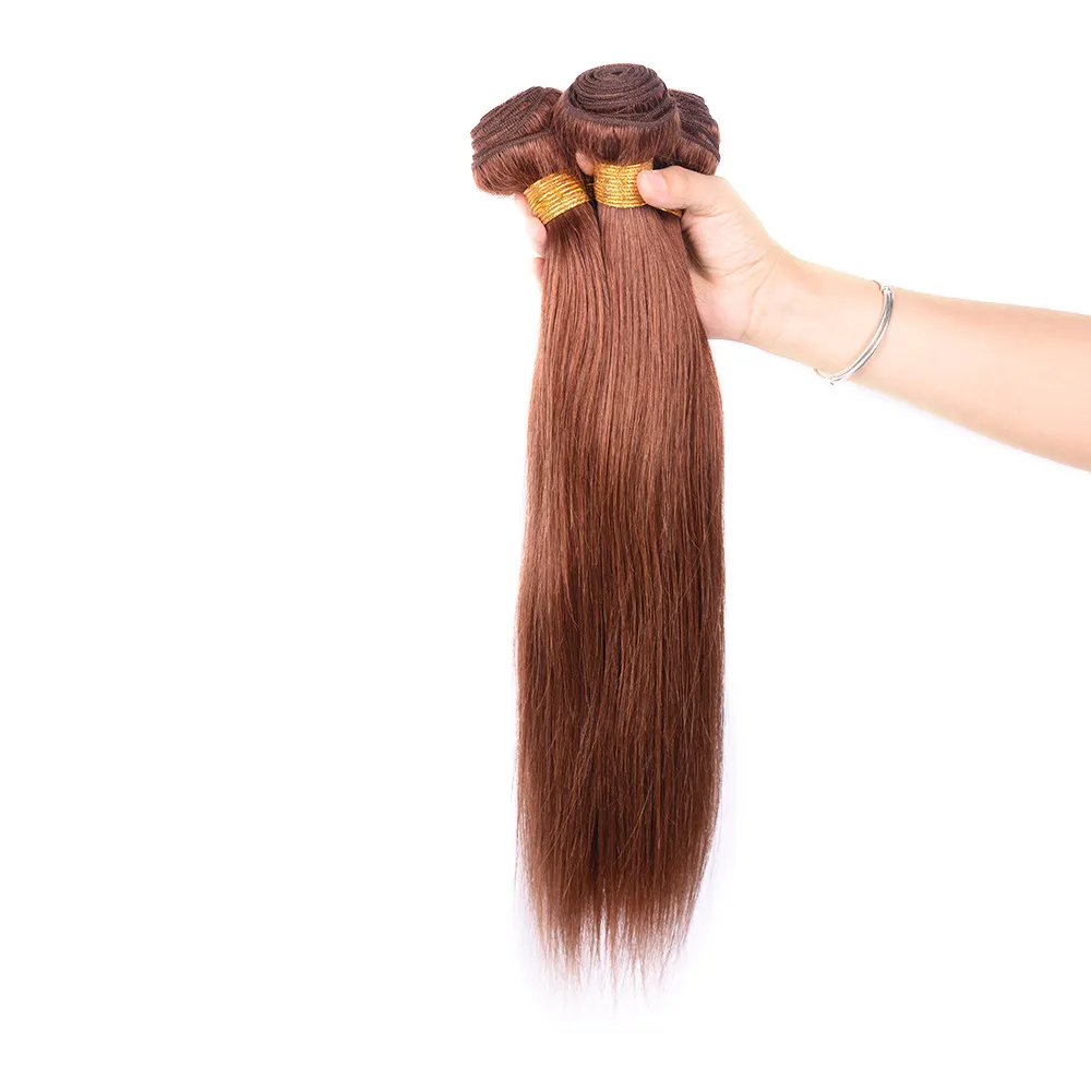 Brazilian Straight Human Hair Weave Unprocessed Remy Hair Extensions Light Brown 4# color 100g/pc Can be Dyed No Shedding Tangle Free