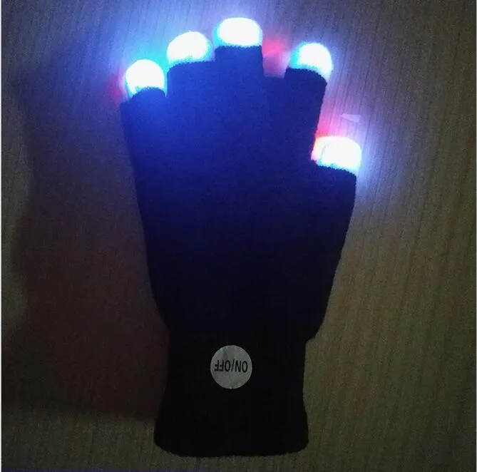Flaş eldivenleri 7 renk parti Cadılar Bayramı kostüm partisi müzik konser için goves eldiven parmak ışık ışık kadar parlak ışıklı oyuncak eldiven açtı