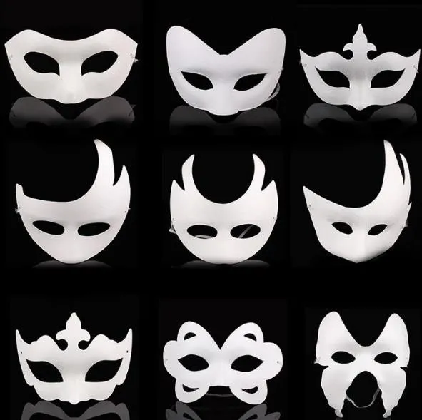 Masque de mascarade blanc blanc Enfants Adultes Mardi Gras Noël Costume de minuit d'Halloween DIY Demi-masques faciaux Masque de dessin animé animal