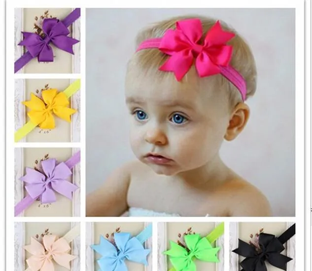 Baby Bowknot Hairband Girls Blower Flower Beadbands Cute مرنة.