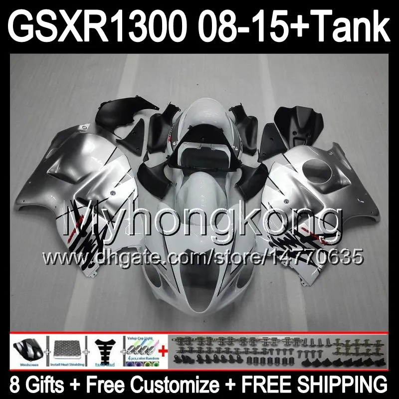 8gifts для Suzuki Хаябуса GSXR1300 08 15 GSXR-1300 глянцевый серебряный 14MY13 GSXR 1300 системы GSX Р1300 08 09 10 11 12 13 14 15 обтекатель серебро черный