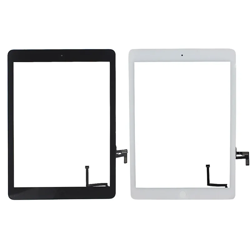 Numériseur de panneau de verre à écran tactile 10 pièces avec assemblage adhésif de boutons pour iPad Air avec outils noir et blanc
