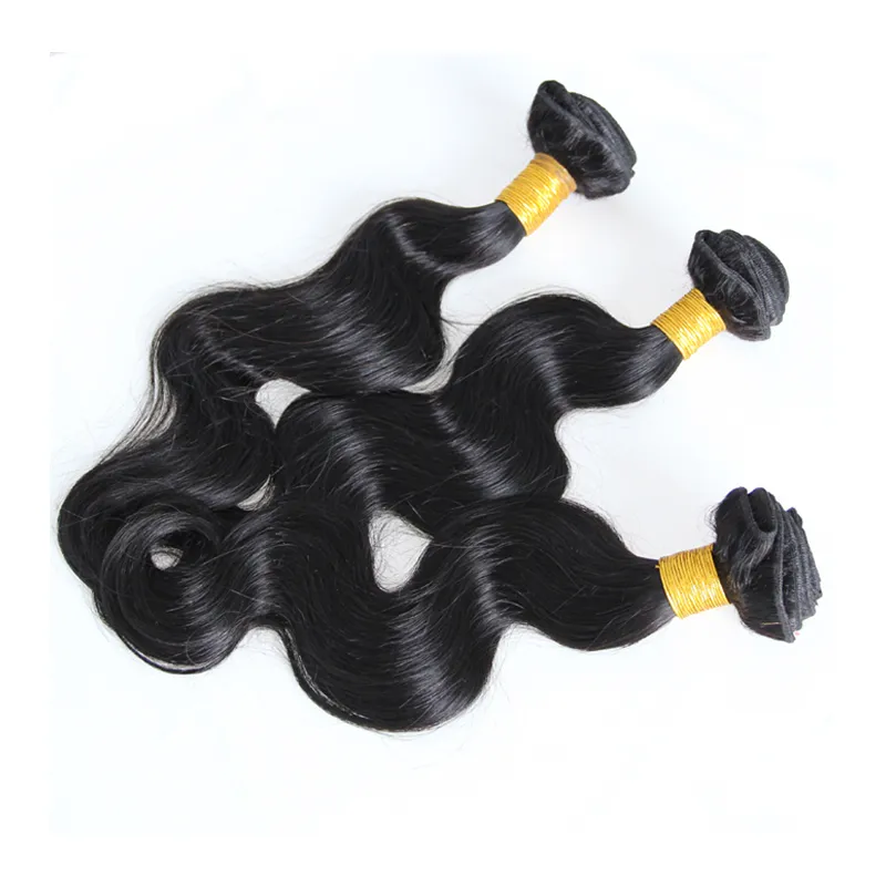 Partihandel Brasilianska Virgin Human Hair Extensions Naturlig Svart Färg 3st Kroppsvåg 100% Virgin Brasilianska Human Hair Weave Bundles