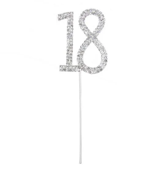 Rhinestone Crystal Nummer Cake Topper Bruiloft Verjaardagsfeestje Decoratie Zilveren nummer 10 18 20 21 25 50 60 70 Taartaccessoire