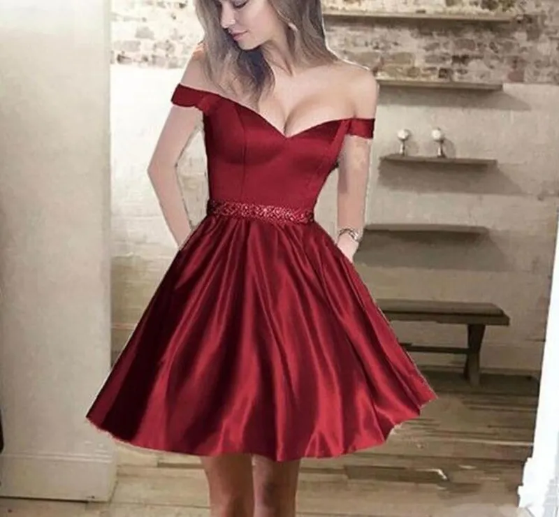 Burgundy Satin Mini Cocktail платья сексуальные Backbloble Corset Короткие формальные Prom Prade Partys Student Homecoming платье