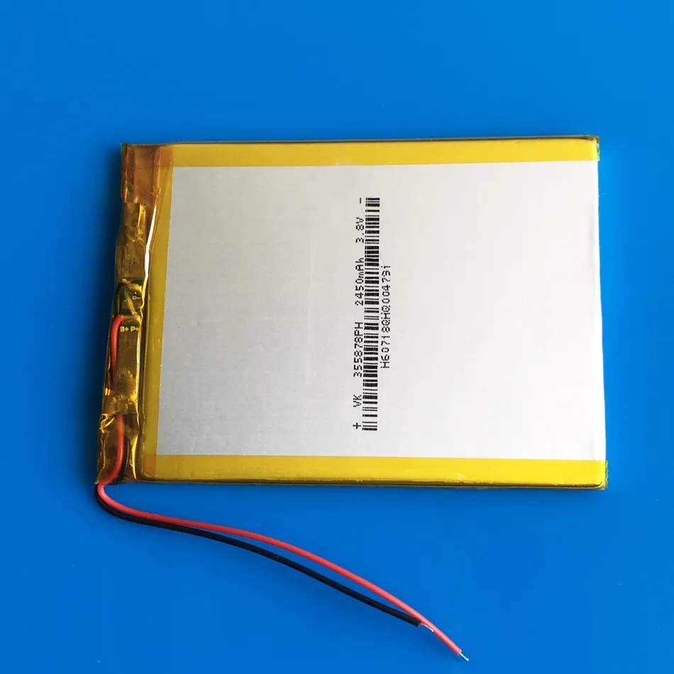 Model 355878 3.7V 2450mAh Li Polymer Lithium Rechargeable Battery high capacity cells For DVD PAD GPS power bank Camera E-books Recorder