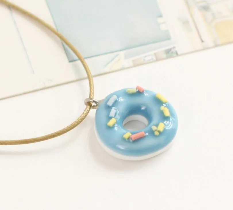 Good A++ Donut small fresh girlfriend necklace cartoon clavicle chain simple jewelry ceramic WFN500 with chain a 