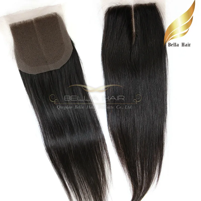 Straight Indian Virgin Remy Human Hair Extensions Lace Closure Weave Middle Part Obehandlad Naturlig Färg Top Grade Bellahair