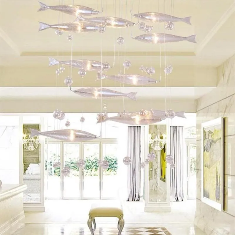 Modern Pendant Lamps Glass Fly Fish Ceiling Light Swarm Chandelier