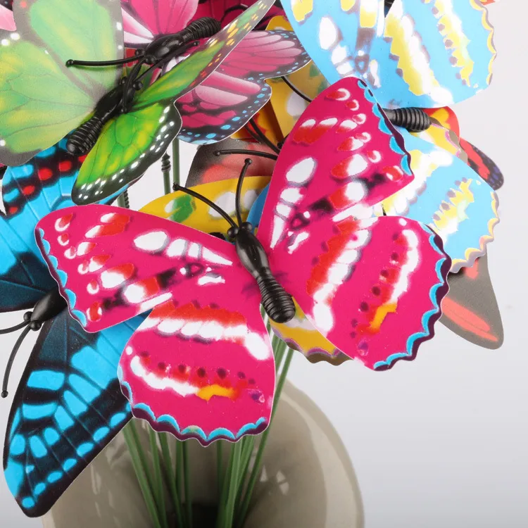 New Colorful Double Wings Butterfly Stakes Garden Ornaments & Party Supplies Decorations for Outdoor Garden Fake Insects