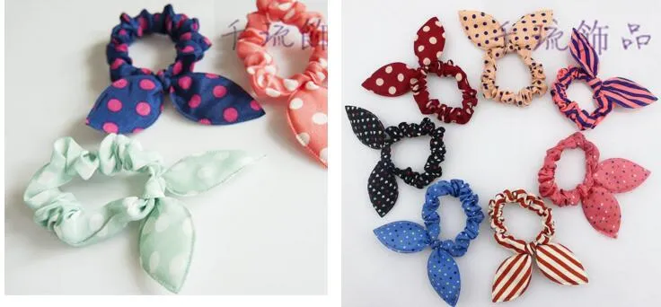 Mixed send Rabbit ears Cloth art wave point bow hair rope Small adorn article presents hair bands268t