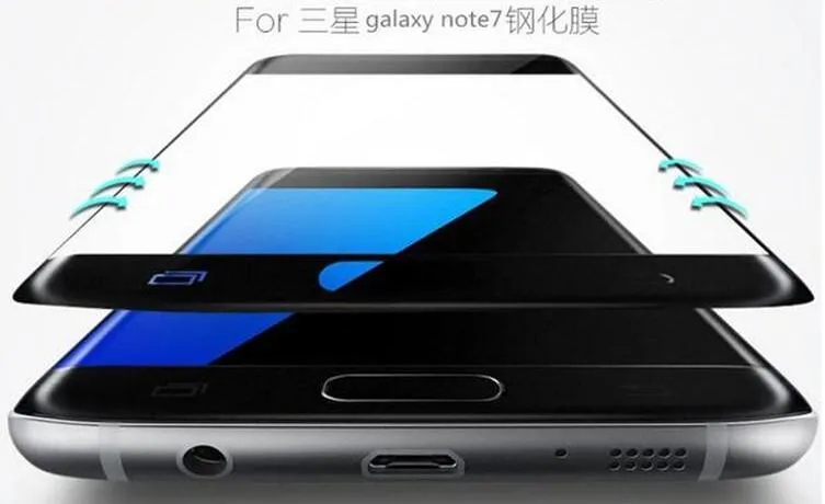 Protecteurs d'écran en verre trempé à Surface incurvée 3D à couverture complète 9H pour Samsung Galaxy Note 7 S7 S6 edge Film d'écran en verre Transparent