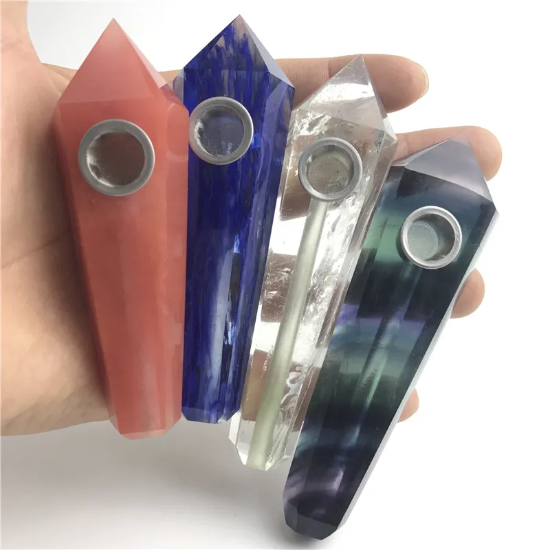 Colorful Tobacco Pipes Natural Crystal Quartz Nail Glass Pipe Smoking Pipes Accessories Handmade Mini Hand Pipe for Dry Herb Tobacco