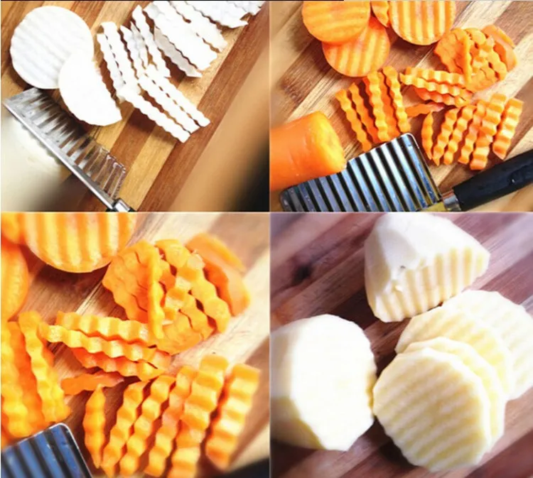 French Fry Cutters Potatis Dough Waves Crinkle Cutter Slicer Potatis Cutter Slicer Kök Vegetabilisk Morot Chip Blade