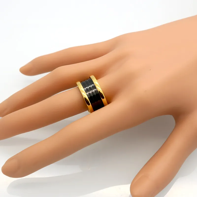 New Fashion Jewelry Top Quality Lovers Luxury Brands Rings 11MM Wedding Black Stainless Steel