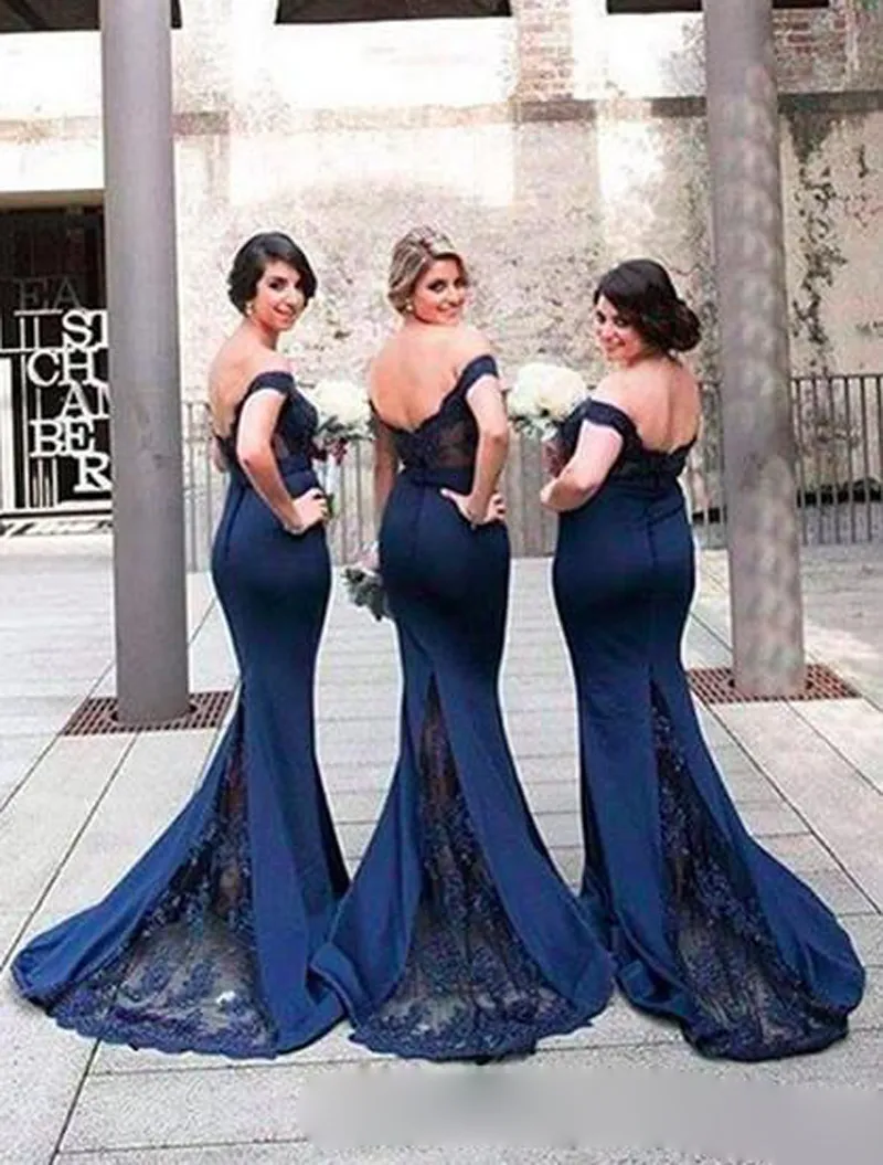 2017 sexiga sjöjungfru brudtärna klänningar v nacke av axel kort ärmar spets satin backless ljus himmel blå lila champagne prom klänningar
