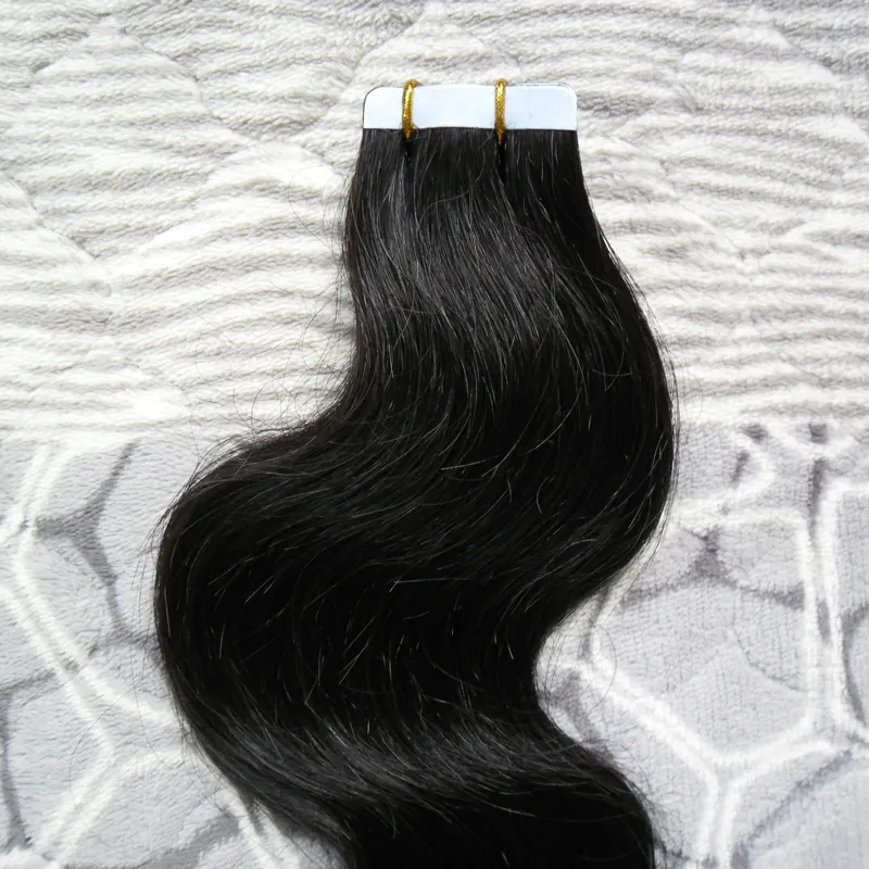 自然色100％ヒトレミーテープヘアエクステンションボディウェーブ20個50gバージンレミーヘアスキン垂れ米国テープシームレスな髪