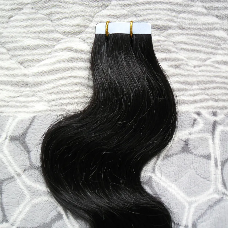 Natural Color 100% Human Remy Taśma W Włosach Przedłużanie Ciało Fala 20 Sztuk 50g Dziewiczy Remy Włosy Wefts US Tape Włosy