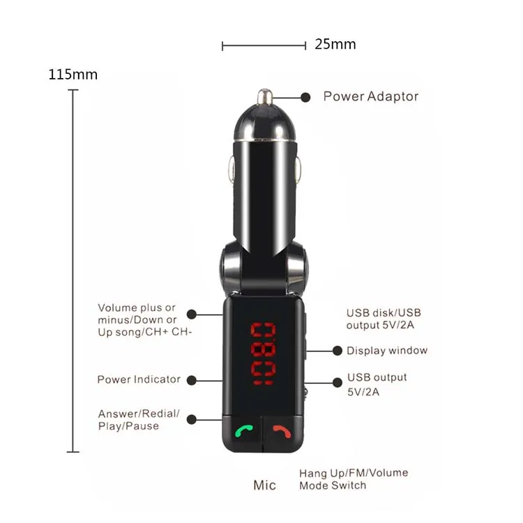 BC06 Car Charger Bluetooth FM Transmitter Dual USB Port In Car Bluetooth Receiver MP3 Player with Bluetooth Handsfreee Calling in Retail Box