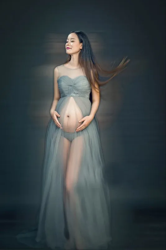 grey maternity dress for photoshoot Dark grey/silver maternity tulle lace dress for photoshoot with long train XL / Dark/Silver Grey