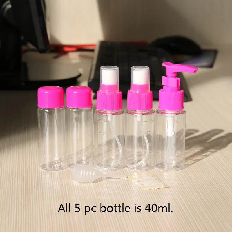 40ml zestaw Podróżujący Walizki Makijaż Perfumy Sub Bottle Małe Butelki Zestaw Bath Szampon Zestaw akcesoriów Ustaw hotel Dostawy Artykuły podróżujące