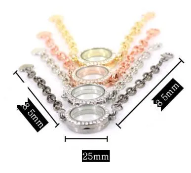 Crystal Rhinestone Ronde Magnetische Cirkel Living Memory Medaillons Link Chain Armband voor Drijvende Charms Heart Lobster Clasp Mix Groothandel