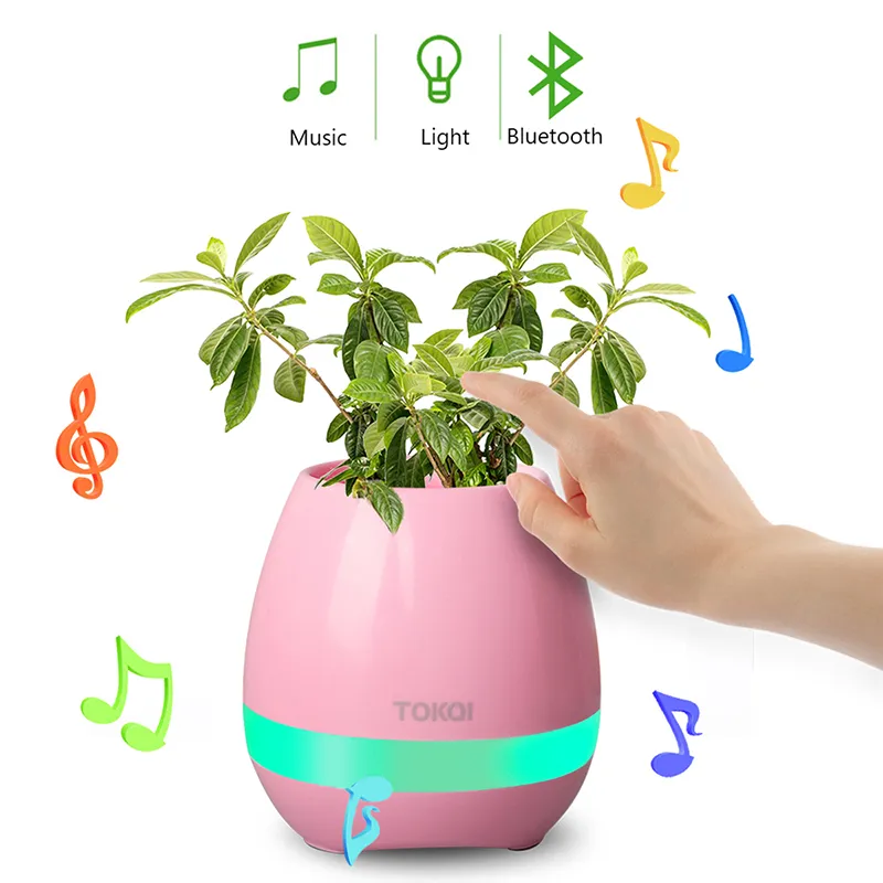 Hot mini smart flowerpot sensor Bluetooth speaker Flower pot Plastic Green plant pots decorative Macetas pot Playing Smart Music