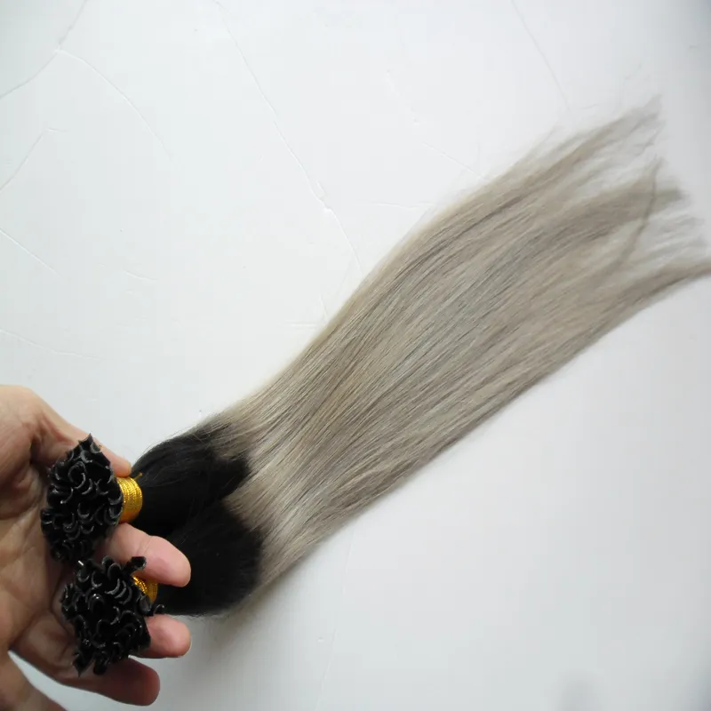 T1BSILVER GRAY HAIR Extensions 100S Human Hair Fusion Extensions u tip 100g Straight pre -proined Ombre Hair Extensions keratin9976121