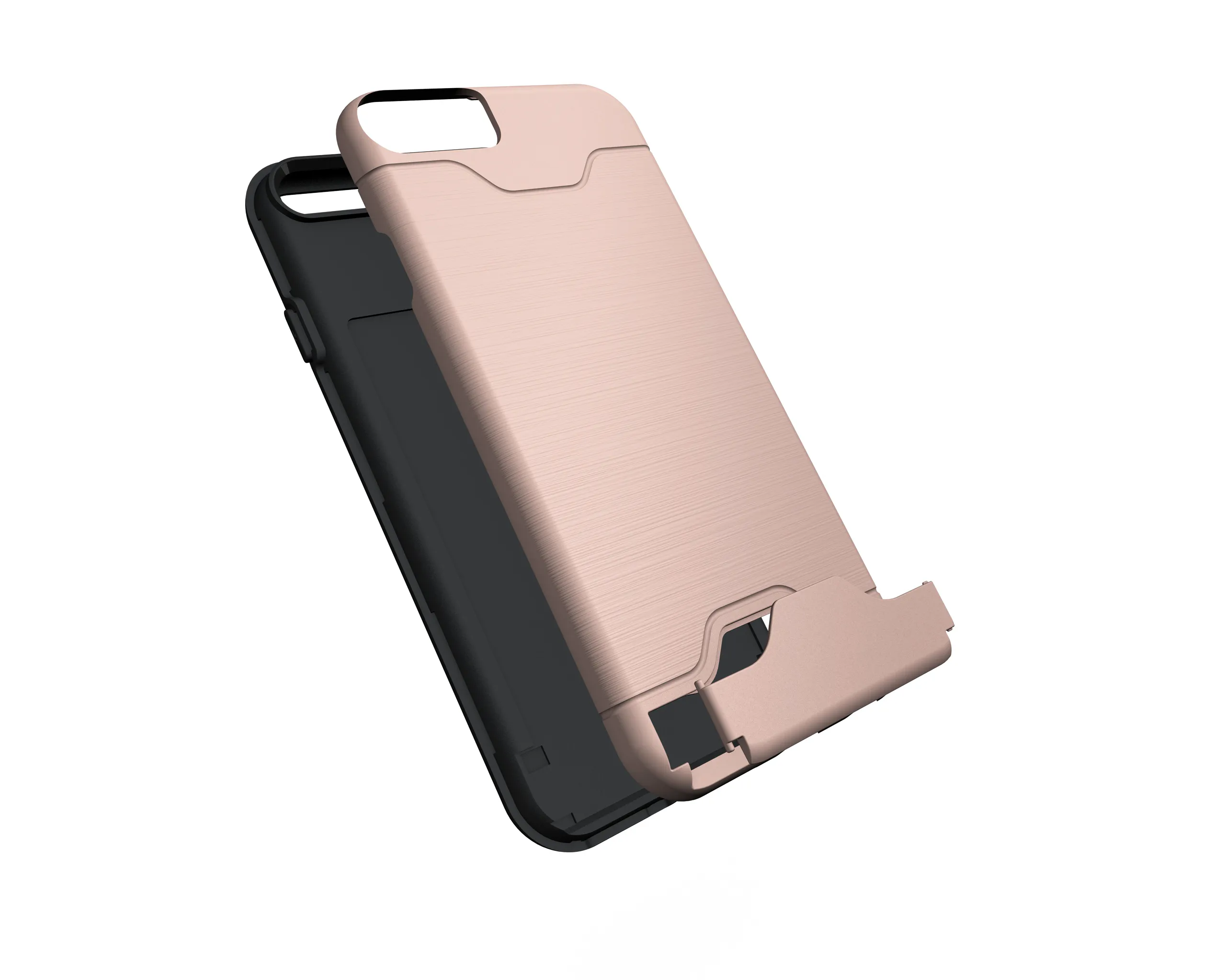 Hybrid Armor Borstad Hållare Kreditkort Pocket Cover Case Kickstand för iPhone 11 Pro 11 Pro Max 6 7 8 Plus XR XS XS Max / 