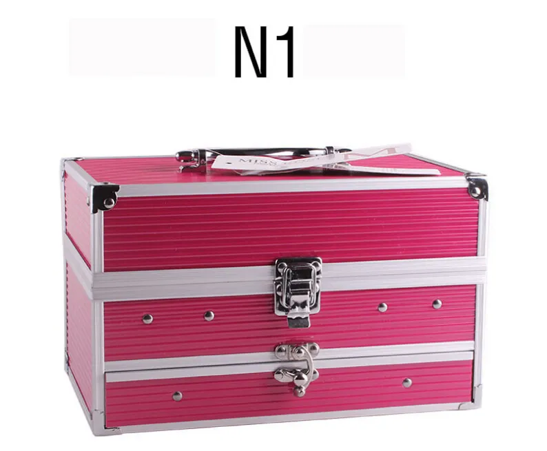 Groothandel- Miss Rose professionele make-up set box in aluminium drie lagen glitter oogschaduw lipgloss blush voor make-up Train Cases